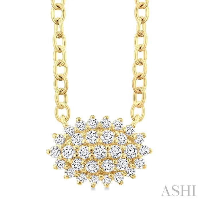 Oval Shape East-West Petite Cluster Diamond Fashion Pendant