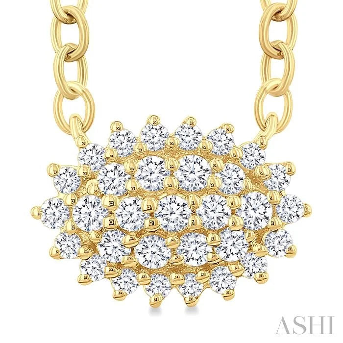 Oval Shape East-West Petite Cluster Diamond Fashion Pendant