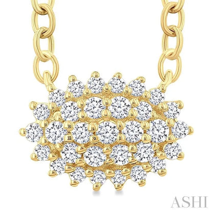 Oval Shape East-West Petite Cluster Diamond Fashion Pendant