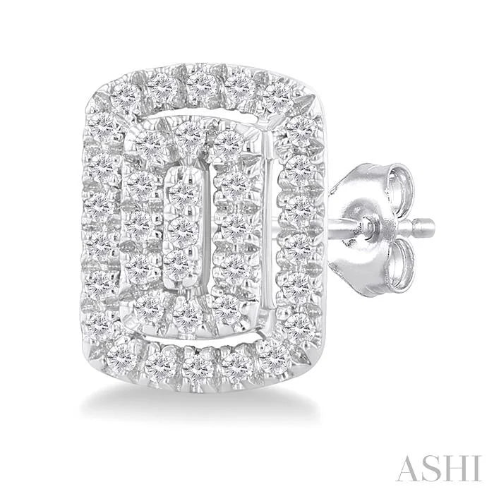 Emerald Shape Petite Halo Diamond Fashion Earrings