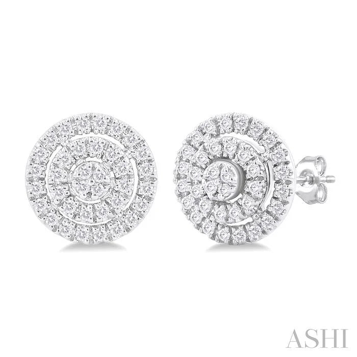 Round Shape Petite Halo Diamond Fashion Earrings