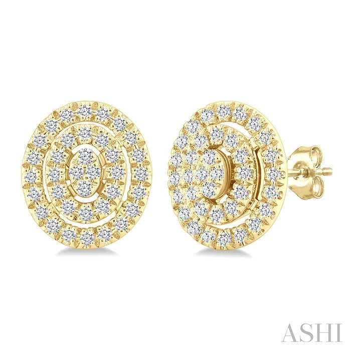 Oval Shape Petite Halo Diamond Fashion Earrings
