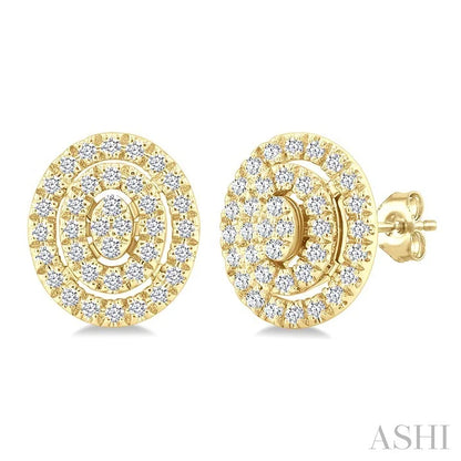 Oval Shape Petite Halo Diamond Fashion Earrings