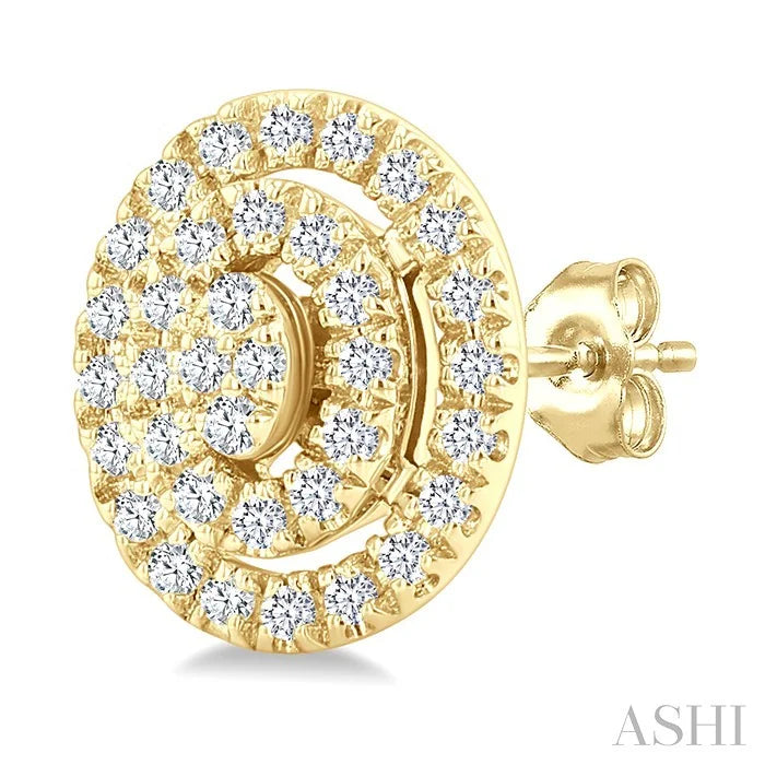 Oval Shape Petite Halo Diamond Fashion Earrings