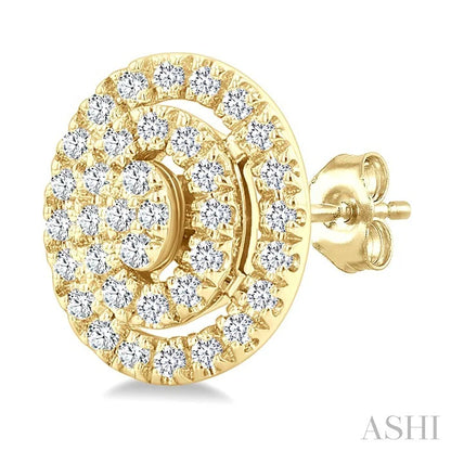 Oval Shape Petite Halo Diamond Fashion Earrings