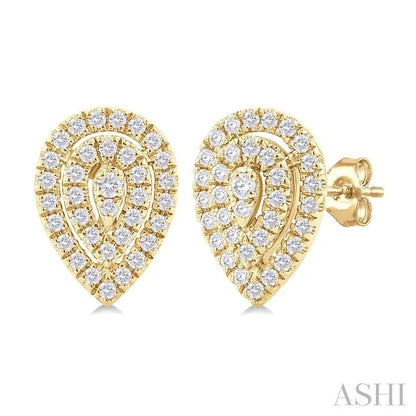 Pear Shape Petite Halo Diamond Fashion Earrings