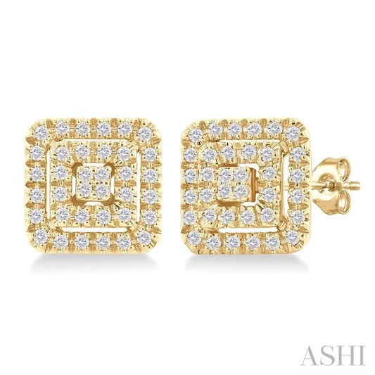 Princess Shape Petite Halo Diamond Fashion Earrings