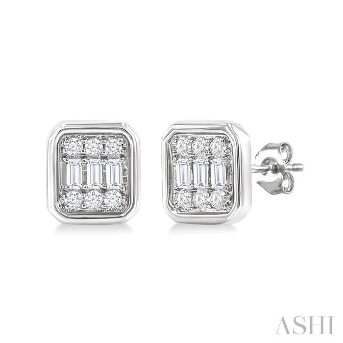 Emerald Shape Bezel Set Petite Fusion Diamond Fashion Earrings
