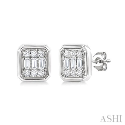 Emerald Shape Bezel Set Petite Fusion Diamond Fashion Earrings