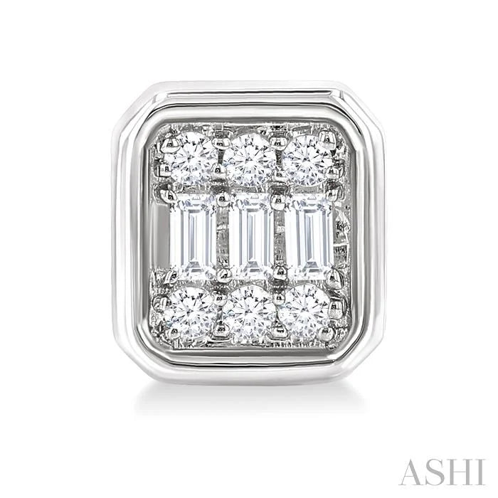 Emerald Shape Bezel Set Petite Fusion Diamond Fashion Earrings