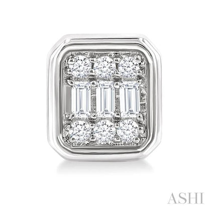 Emerald Shape Bezel Set Petite Fusion Diamond Fashion Earrings
