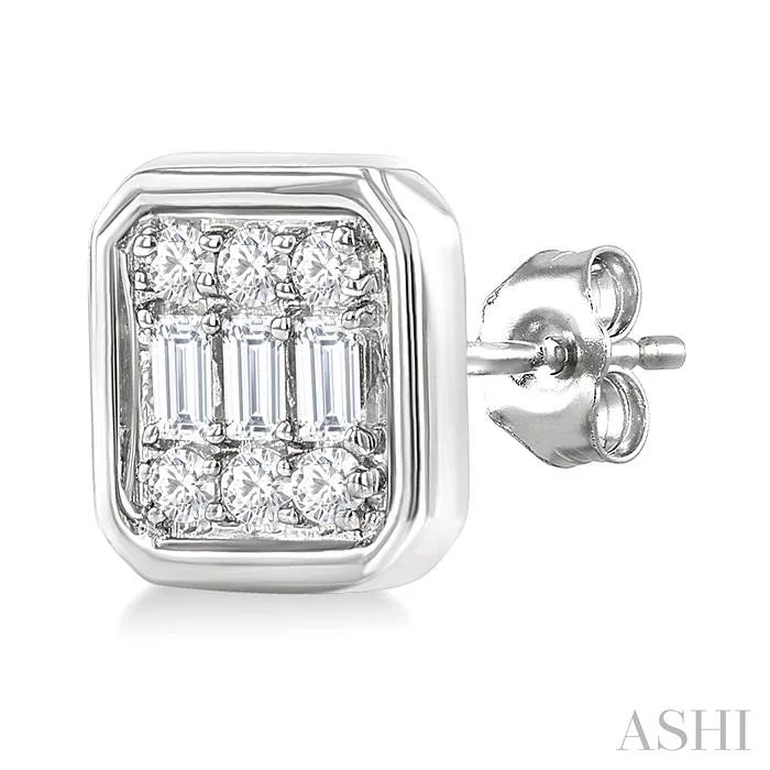 Emerald Shape Bezel Set Petite Fusion Diamond Fashion Earrings