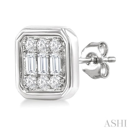 Emerald Shape Bezel Set Petite Fusion Diamond Fashion Earrings