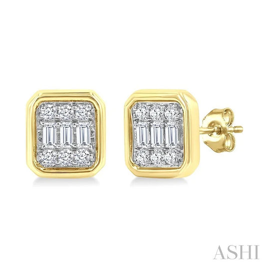 Emerald Shape Bezel Set Petite Fusion Diamond Fashion Earrings