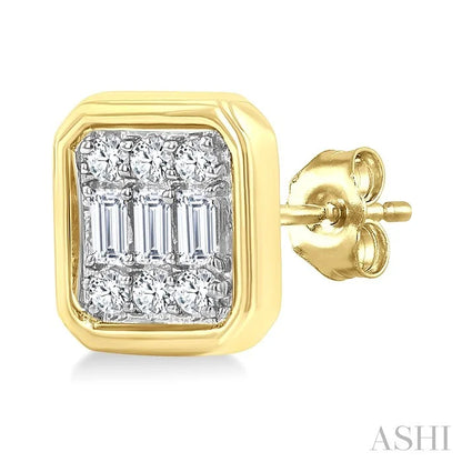 Emerald Shape Bezel Set Petite Fusion Diamond Fashion Earrings