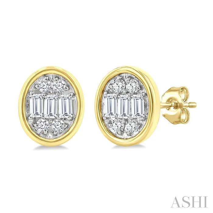 Oval Shape Bezel Set Petite Fusion Diamond Fashion Earrings