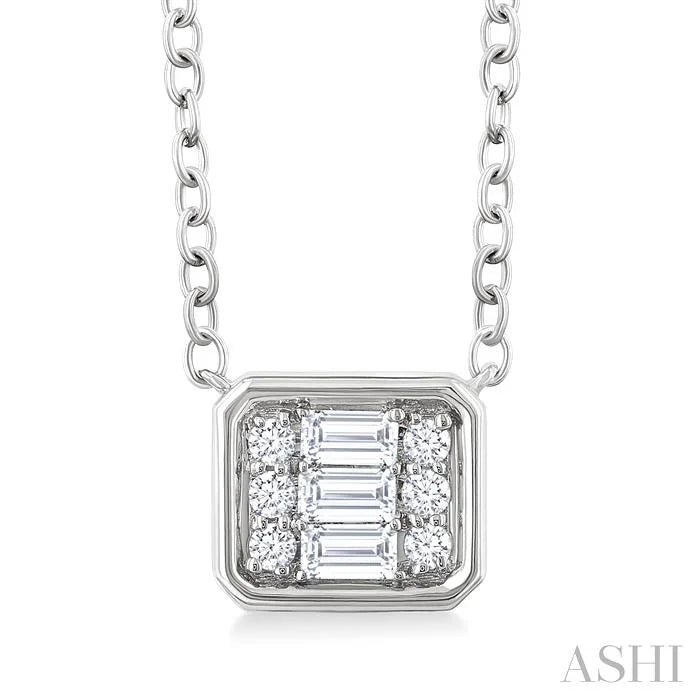 Emerald Shape East-West Bezel Set Petite Fusion Diamond Fashion Pendant