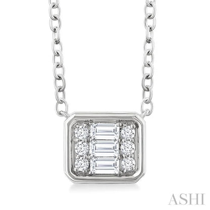 Emerald Shape East-West Bezel Set Petite Fusion Diamond Fashion Pendant