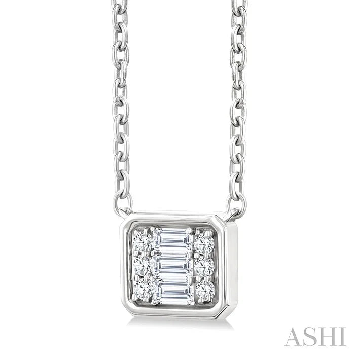 Emerald Shape East-West Bezel Set Petite Fusion Diamond Fashion Pendant