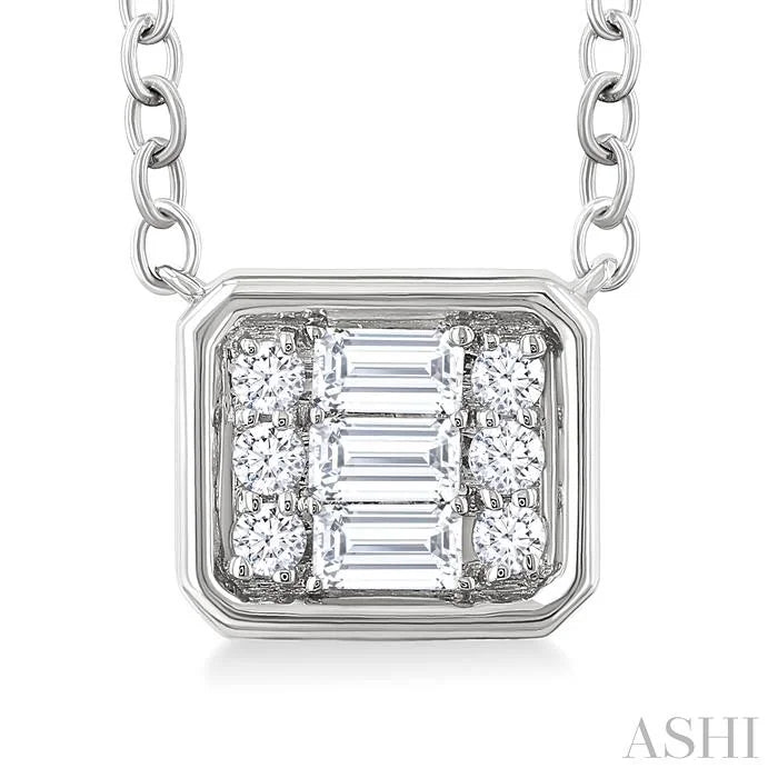 Emerald Shape East-West Bezel Set Petite Fusion Diamond Fashion Pendant
