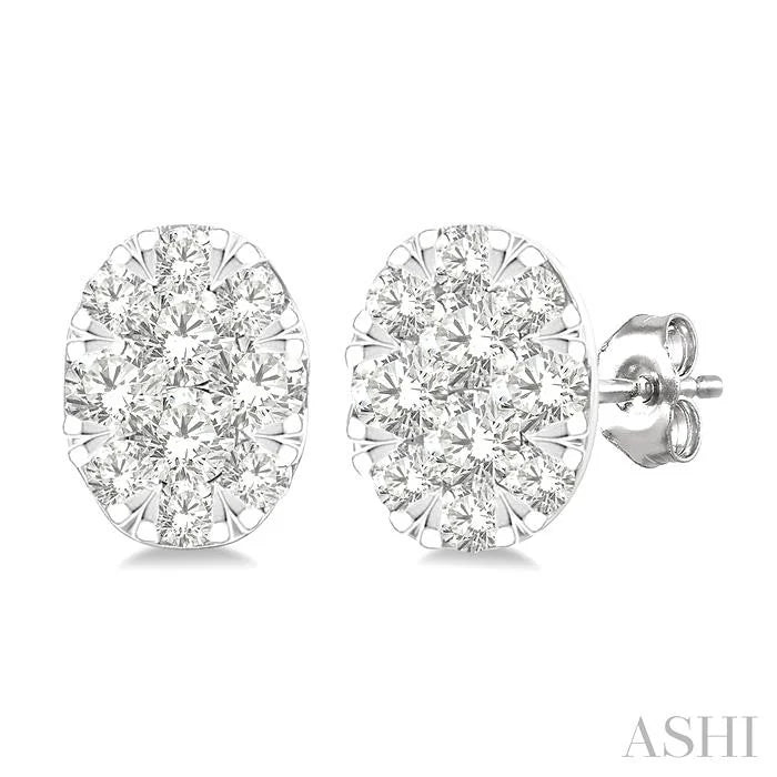 Oval Shape Lovebright Petite Diamond Stud Earrings