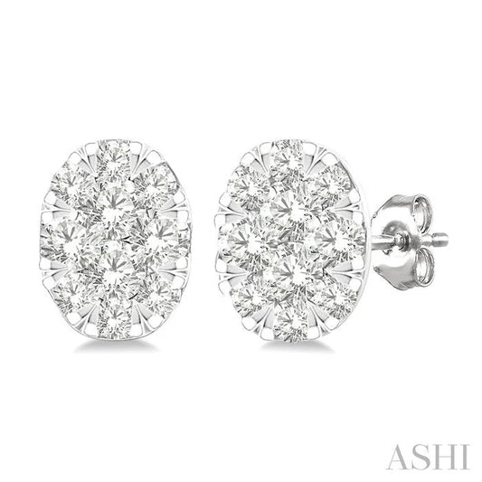 Oval Shape Lovebright Petite Diamond Stud Earrings