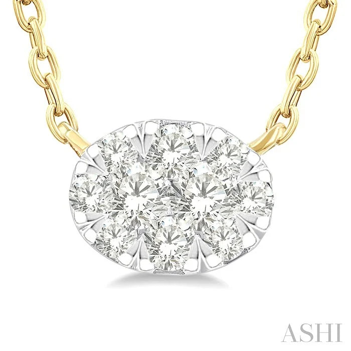 Oval Shape East-West Lovebright Petite Diamond Solitaire Pendant