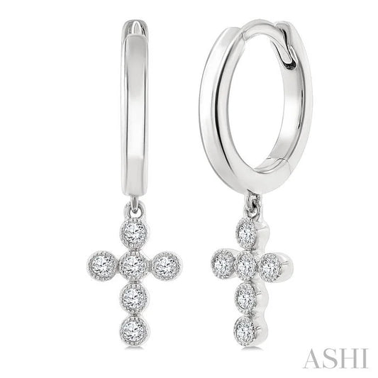 Cross Petite Diamond Huggie Fashion Earrings