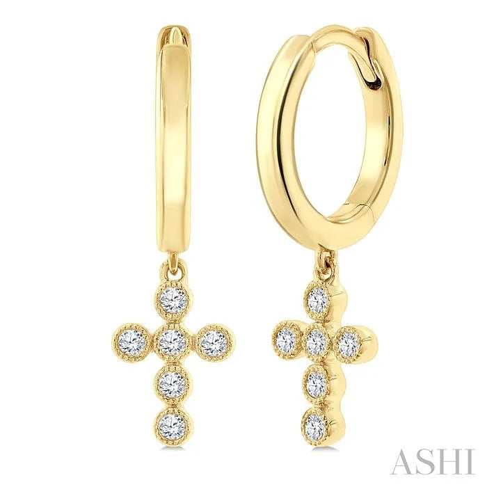 Cross Petite Diamond Huggie Fashion Earrings