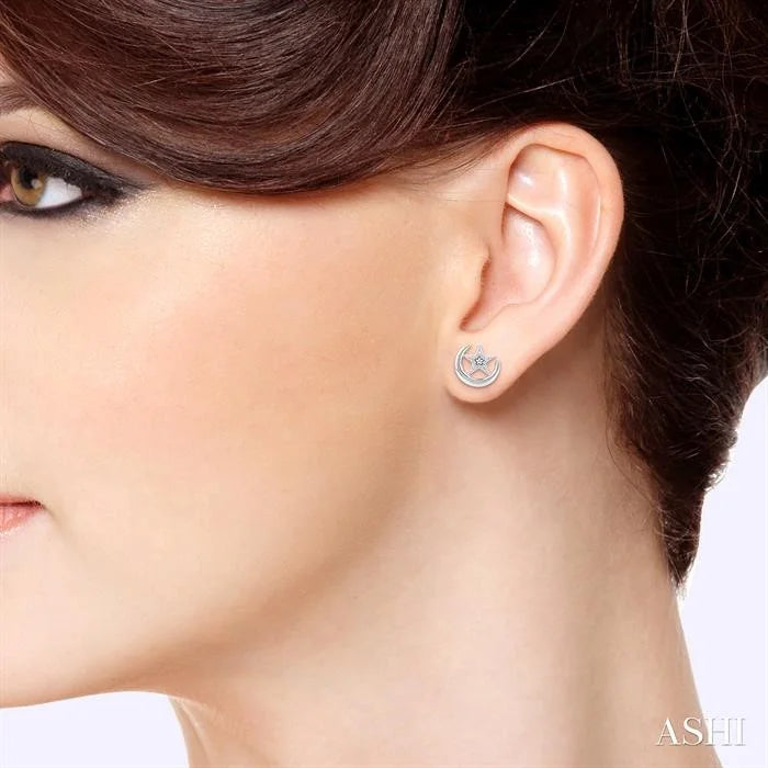 Crescent Moon & Star Petite Diamond Fashion Earrings
