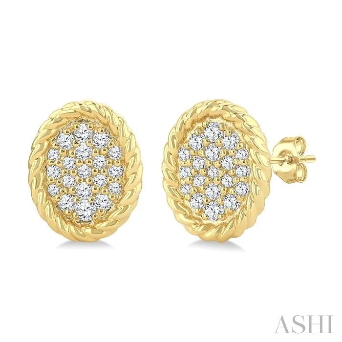 Pave-Set Oval Shape Rope Diamond Fashion Earrings