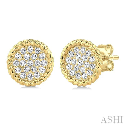 Pave-Set Round Shape Rope Diamond Fashion Earrings