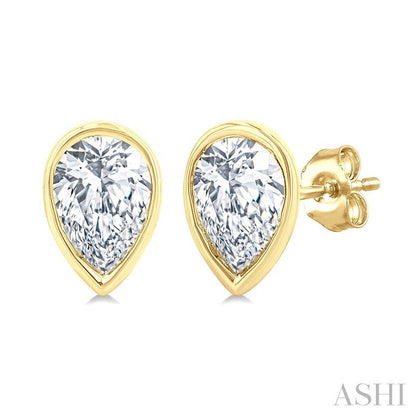 Pear Shape Bezel Set Petite Diamond Stud Earrings