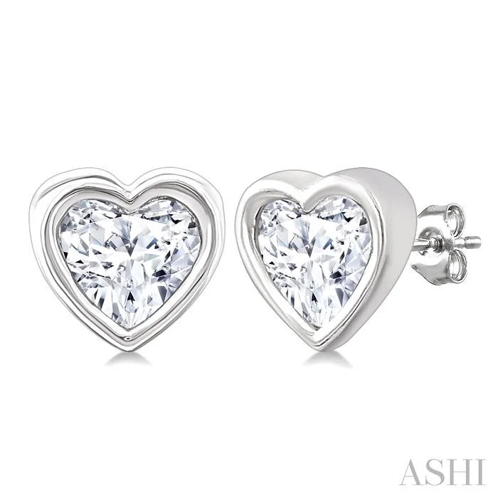 Heart Shape Bezel Set Petite Diamond Fashion Earrings