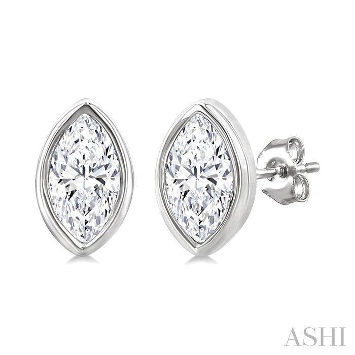 Marquise Shape Bezel Set Petite Diamond Fashion Earrings