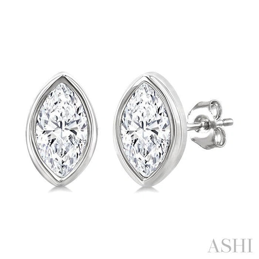 Marquise Shape Bezel Set Petite Diamond Fashion Earrings