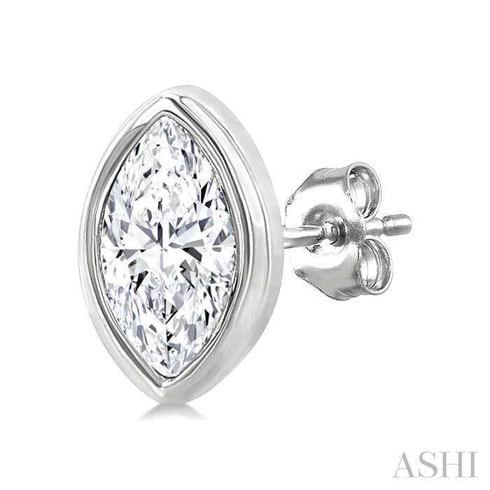 Marquise Shape Bezel Set Petite Diamond Fashion Earrings