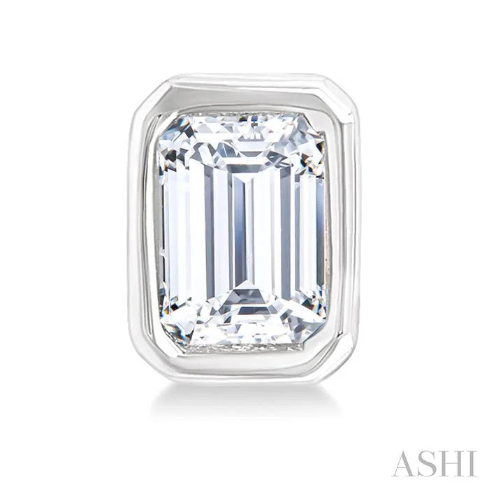Emerald Shape Bezel Set Petite Diamond Fashion Earrings