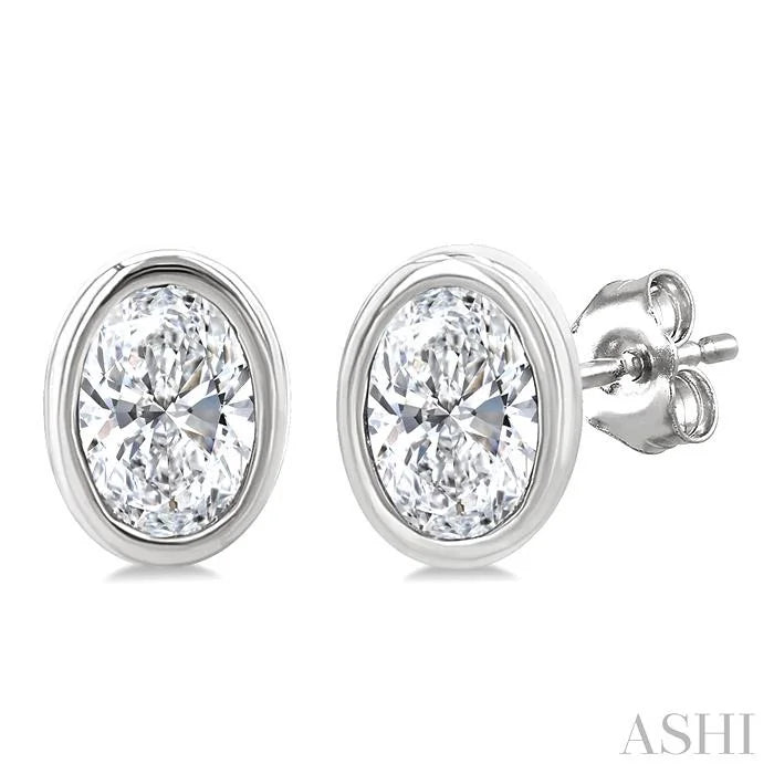 Oval Shape Bezel Set Petite Diamond Fashion Earrings