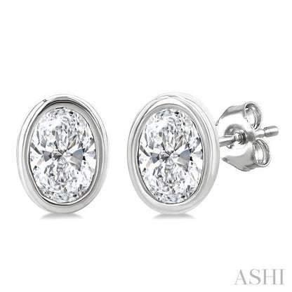 Oval Shape Bezel Set Petite Diamond Fashion Earrings