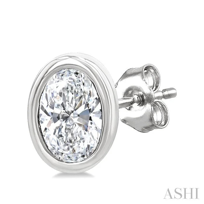 Oval Shape Bezel Set Petite Diamond Fashion Earrings