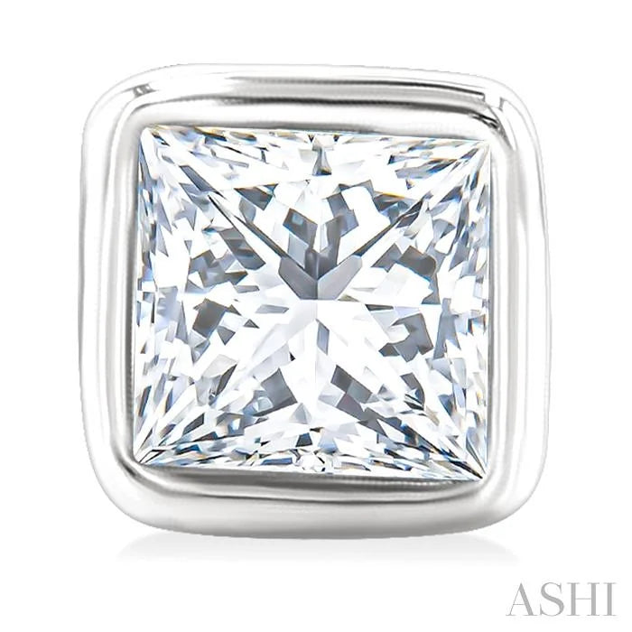 Princess Shape Bezel Set Petite Diamond Fashion Stud Earrings