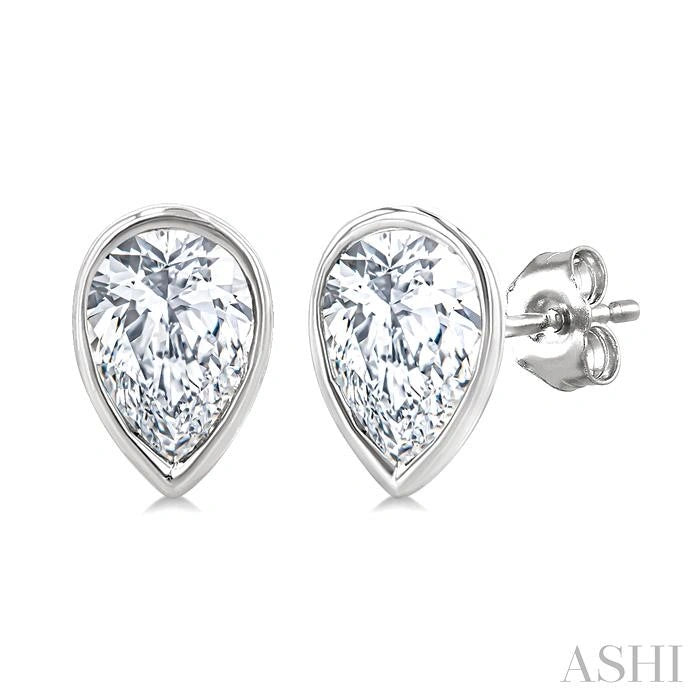 Pear Shape Bezel Set Petite Diamond Stud Earrings