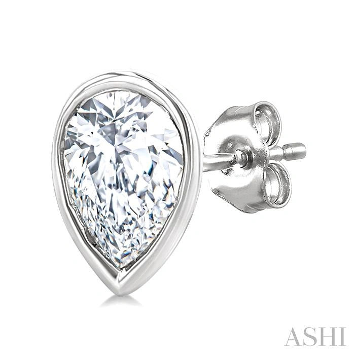 Pear Shape Bezel Set Petite Diamond Stud Earrings