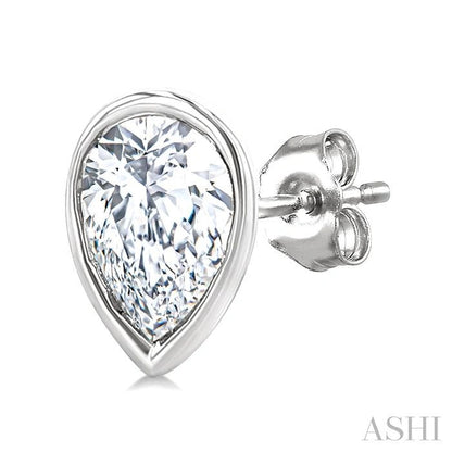 Pear Shape Bezel Set Petite Diamond Stud Earrings