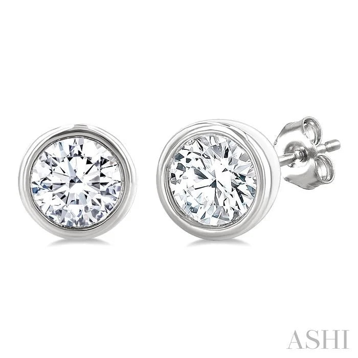 Round Shape Bezel Set Petite Diamond Fashion Earrings