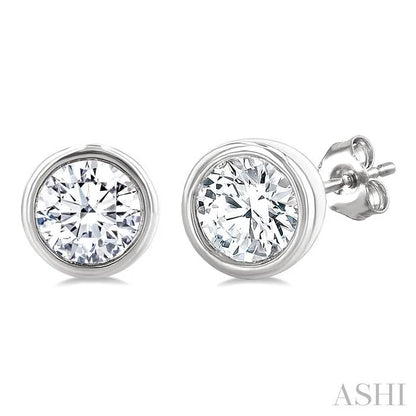 Round Shape Bezel Set Petite Diamond Fashion Earrings