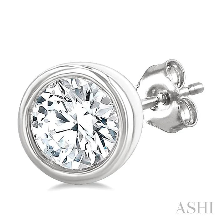 Round Shape Bezel Set Petite Diamond Fashion Earrings
