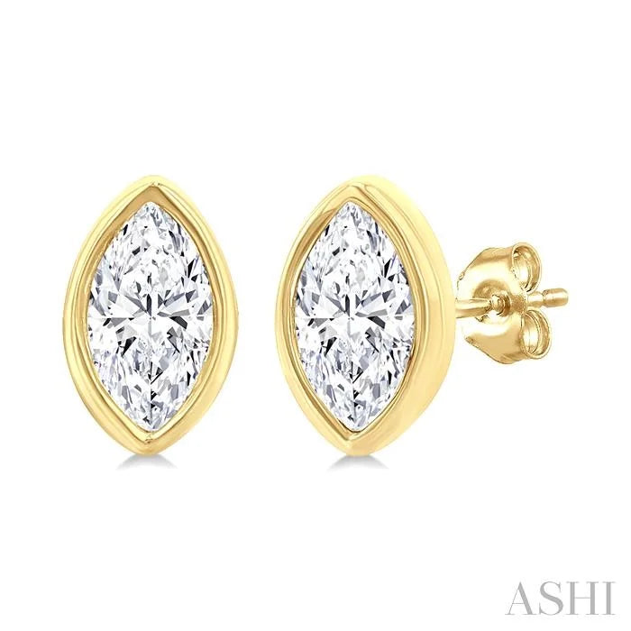 Marquise Shape Bezel Set Petite Diamond Fashion Earrings