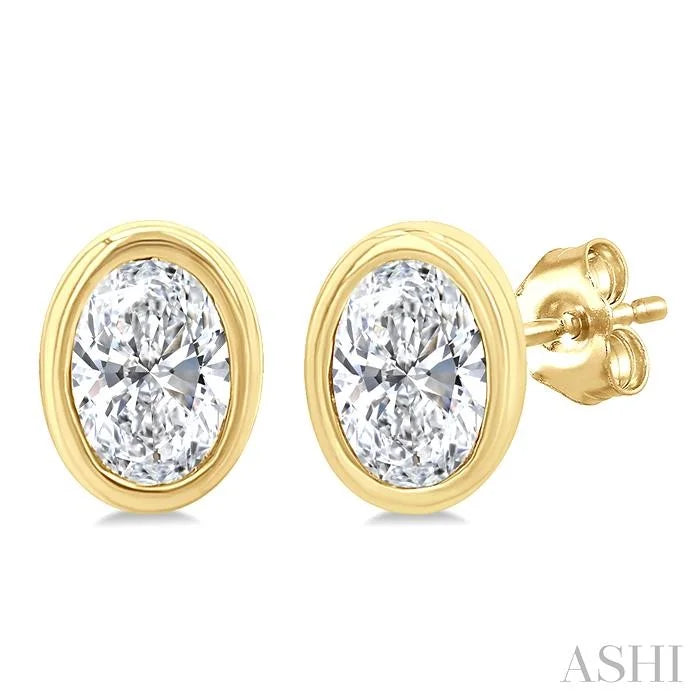 Oval Shape Bezel Set Petite Diamond Fashion Earrings